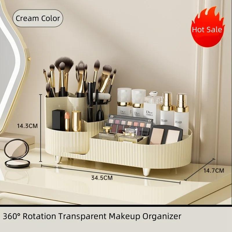Transparent Makeup Organizer 360° Rotating Cosmetic Tools Storage Large Capacity Makeup Brushes Display Case Holder Desktop
