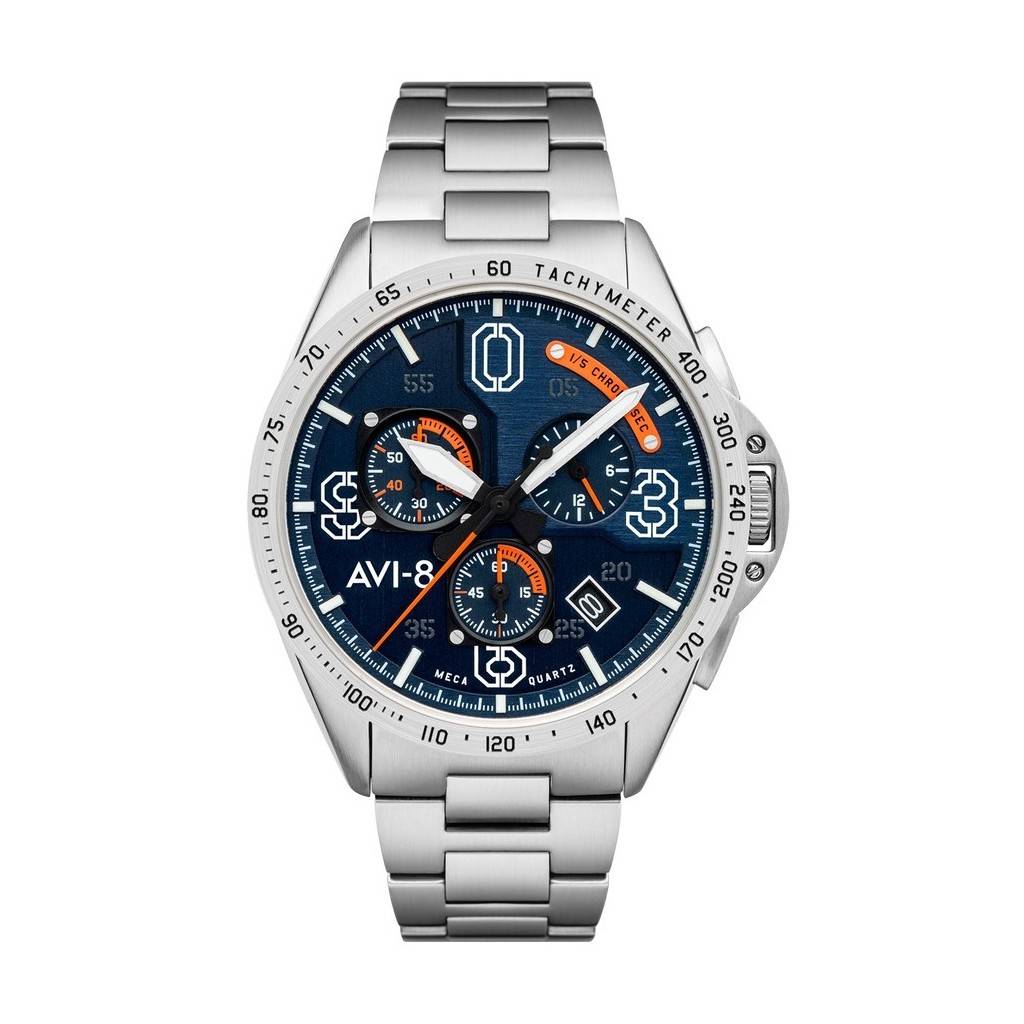 AVI-8 P-51 Mustang Silver Oak Blakeslee Хронограф Синий Циферблат Кварцевые AV-4077-22 Мужские Часы синий