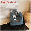 Large Capacity Denim Tote Bag With Car Stitching For Everyday Outfits