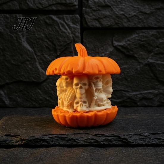 Skull Pumpkin Desktop Decoration 3D Printed Figurine, Gothic Skeleton Statue, Horror Decor Creepy Ornament for Home Office Holiday Party Caving