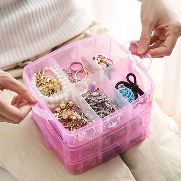 Transparenter tragbarer großer Schmuck-Organizer, abnehmbare Gitter, Schmuckaufbewahrung, Ringe, Halsketten, Box, Behälter, Fall, Display, YIY