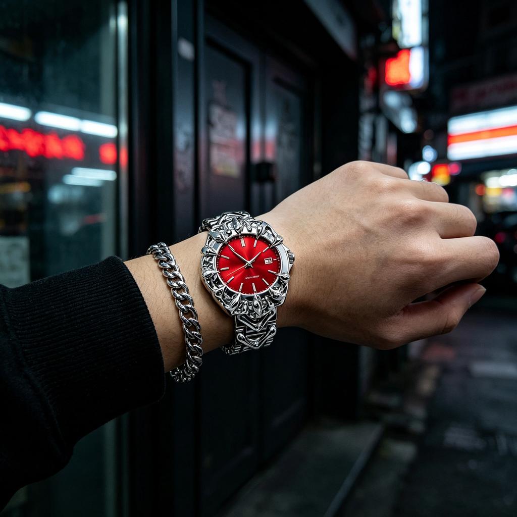 Mens Punk Style Quartz Watch Unique Claw Design Metal Bracelet Watches Waterproof with Date