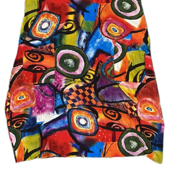 Frauen Kleid Bunte Graffiti Print Lose Rundhals Bohemian Ärmellose Taschen Urlaub Knie Länge Weich