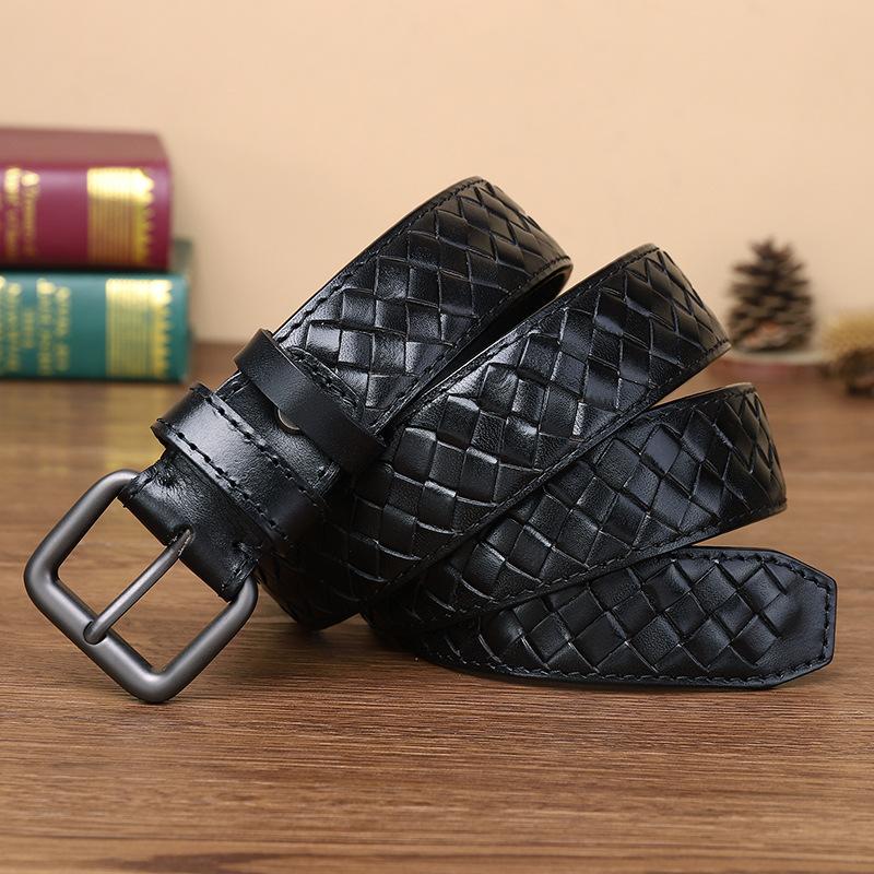 Genuine Belt Young Men'S Leather Woven Pin Buckle Belt First Layer Cowhide Handmade Woven Couple Versatile Belt
