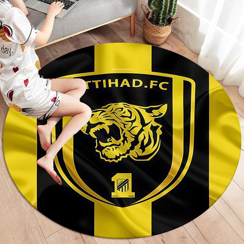 Al-Ittihad FC Round Area Rug,Carpet Rug for Living Room Bedroom Sofa Playroom Decor,Non-slip Floor Mat