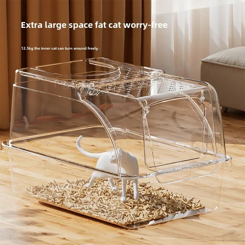 Stylish Cat Litter Box Dual-Exit Cat Toilet Stainless Steel Pet Litter Tray Odor-Proof Cats Sand Box Multi-Function Pets Bedpans