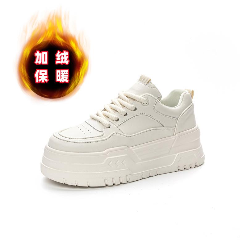 Muffin Thick-soled Little White Shoes Women's Autumn and Winter New Velvet Warm, Light and Comfortable Leather Sports and Leisure Shoes