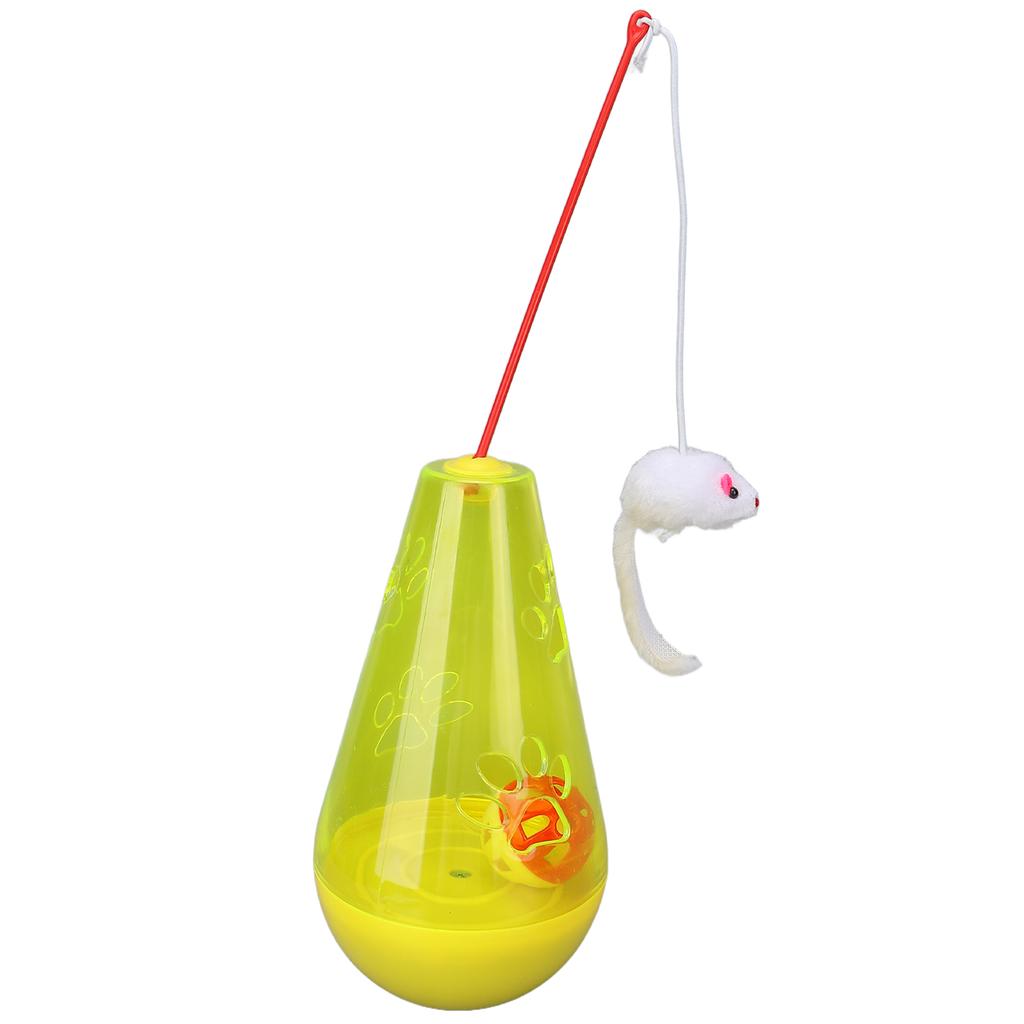 Katze Stehaufmännchen Spielzeug Katze Eingebaute Glockenkugel Interaktives Snack-Spielzeug mit Plüschmaus Katzenstab für Wohnungskatzen Kätzchen Gelb