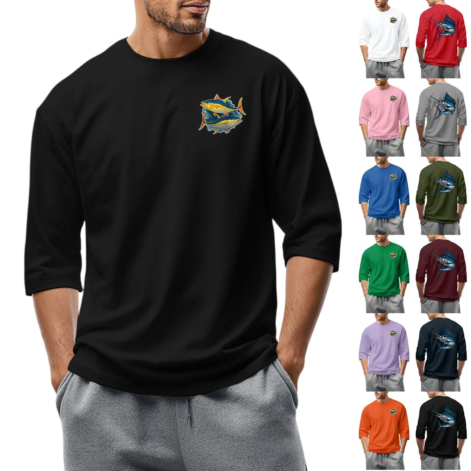 

Men S Round Neck Three-Quarters Sleeve Top Casual Fashion T-Shirt L
