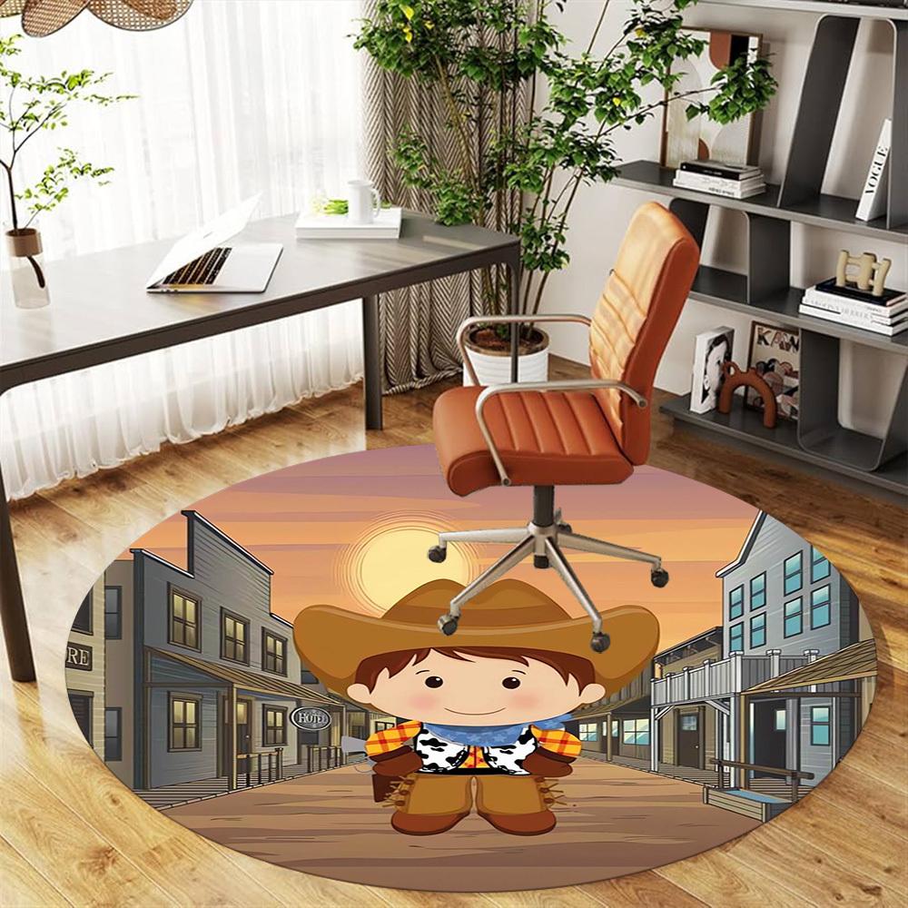 1pc Cowboy Town Round Chair mat Area Rug - Non-Slip, Floor Mat for Office, Bedroom, home decor Christmas Gift p0811420