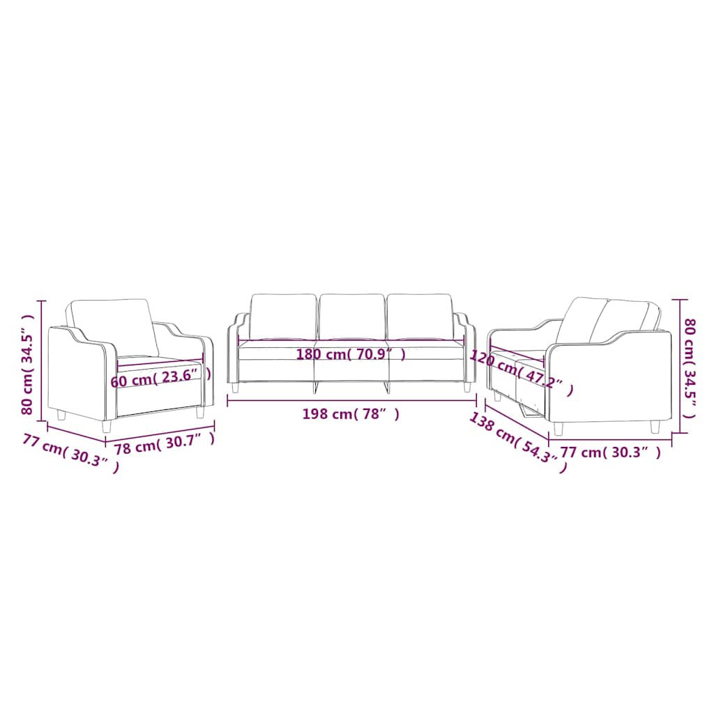 Vidaxl 3-Piece Lounge Set, Fabric Upholstered, Wine Red
