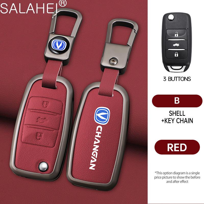 Leather Car Key Case Cover Shell Fob For Changan CS15 Eado Raeton CS35 Plus CS55 CS75 J35 Hunter F70 CS1 CV1 Alsvin Accessories
