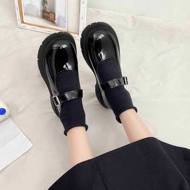 

Black Patent Leather Platform Mary Jane Shoes Women s Chunky Heel Round Toe Buckle Strap Casual Shoes 42 чорний