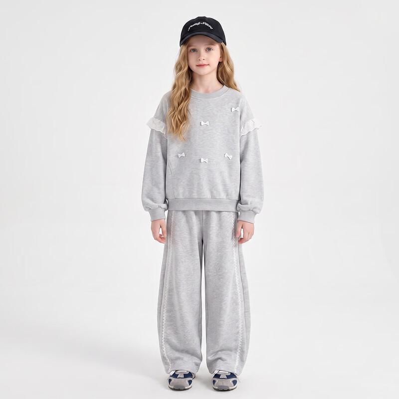 Montagut Girls' Spring/Autumn Bowknot Two-Piece Sportswear Set