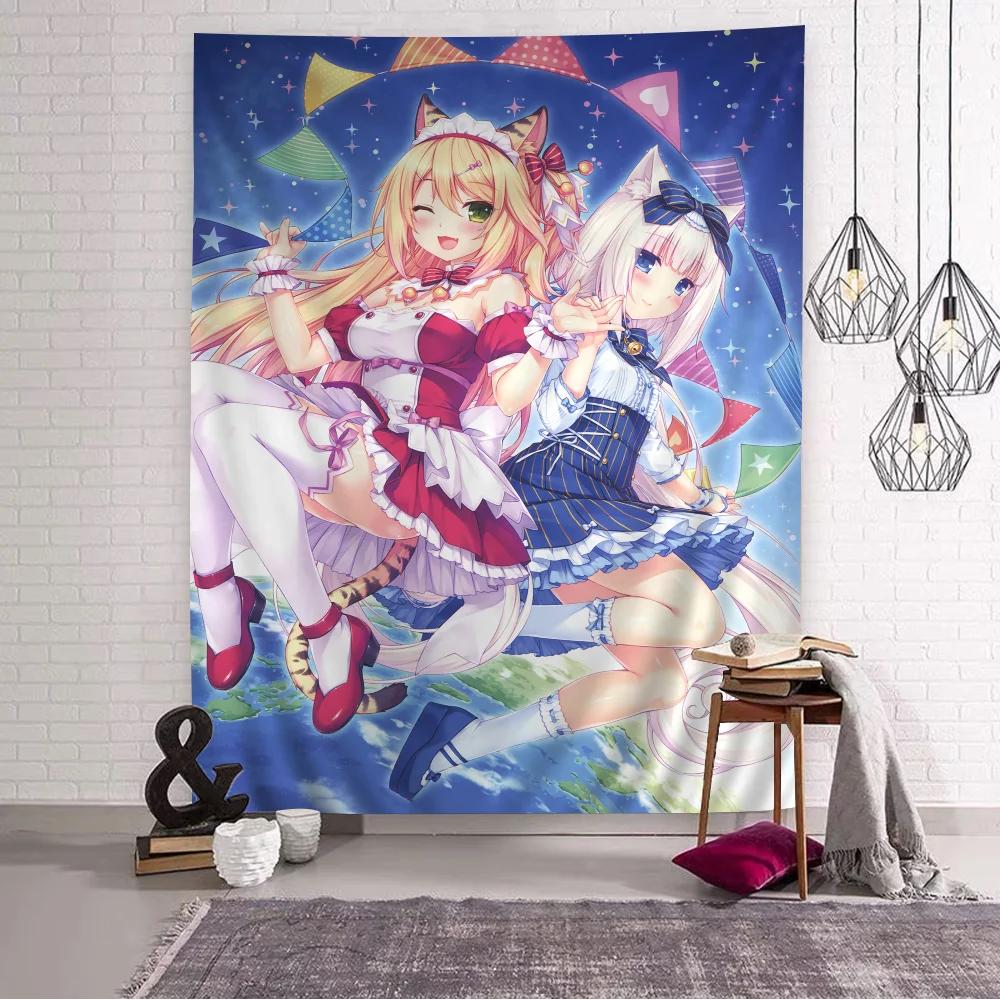 VIKAMA Nekopara Anime Cat Girl Maid Tapestry Harem Design Kawaii Bedroom Wall Decor Ideal for Photo Backdrops And Room Styling