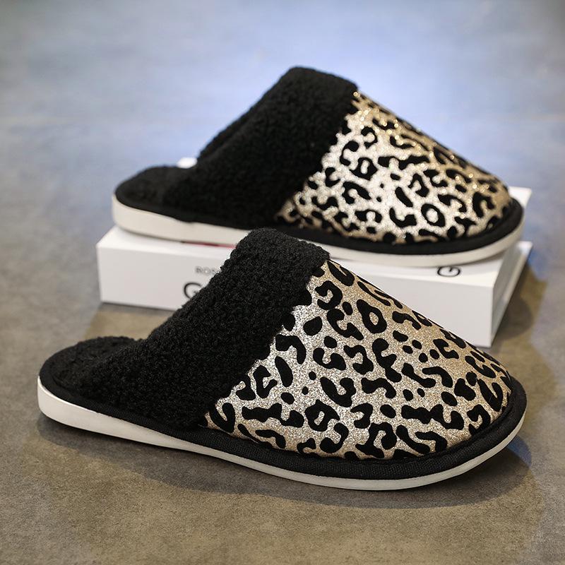 Men s Leopard Print Furry Closed-Toe Slippers - Thickened Cotton Velvet for Autumn/Winter 40/41 цветной печати леопарда