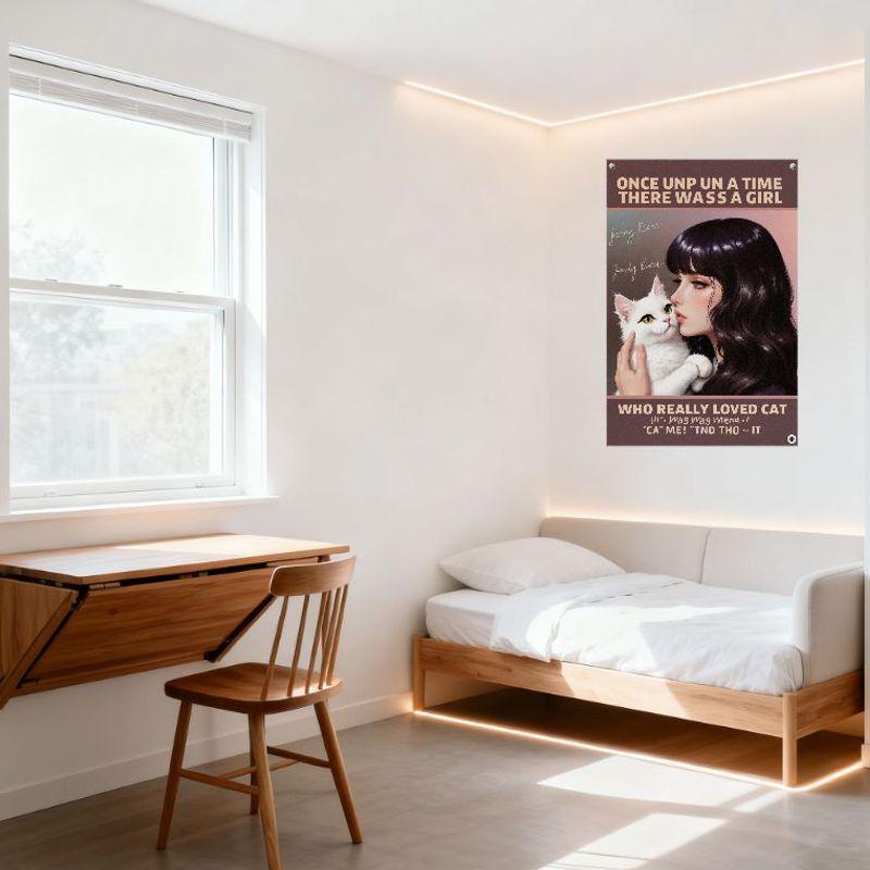 Once Upon a Time There Was a Girl Who Really Loved Cats Whimsical Illustration Tin Sign - Jenny Kiser Metal Poster for Home Deco