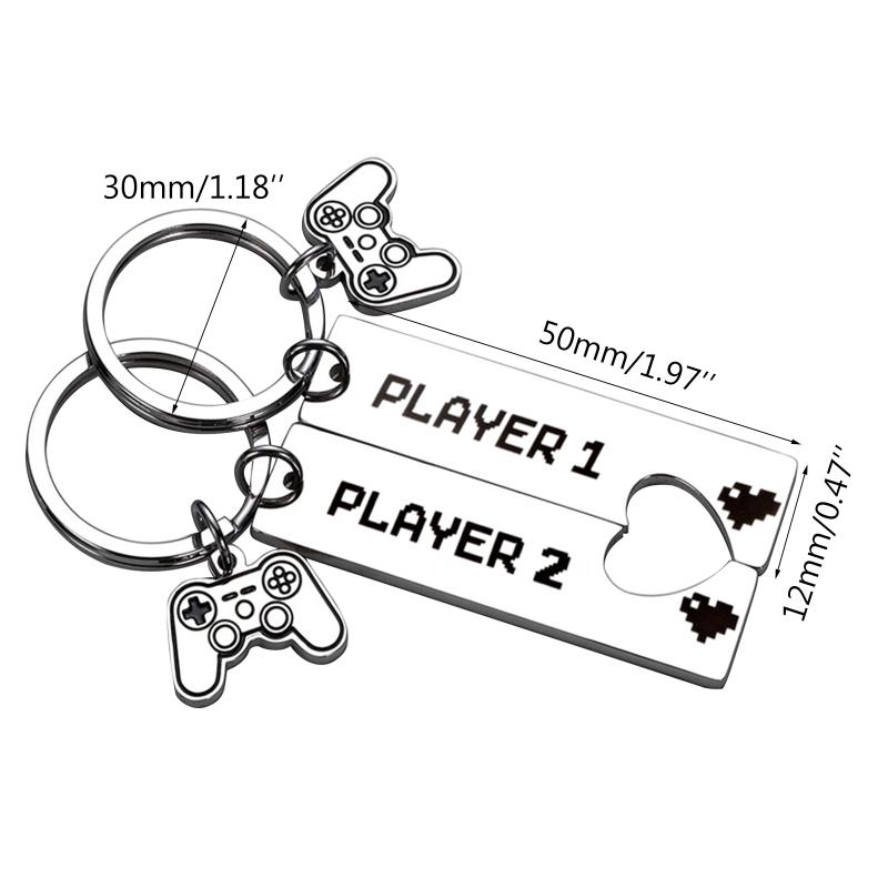 2 Pcs Funny Couple Gamers Keychain Player Matching Keychain for Her Him Girlfriend Boyfriend Valentine's Day Gaming Gift