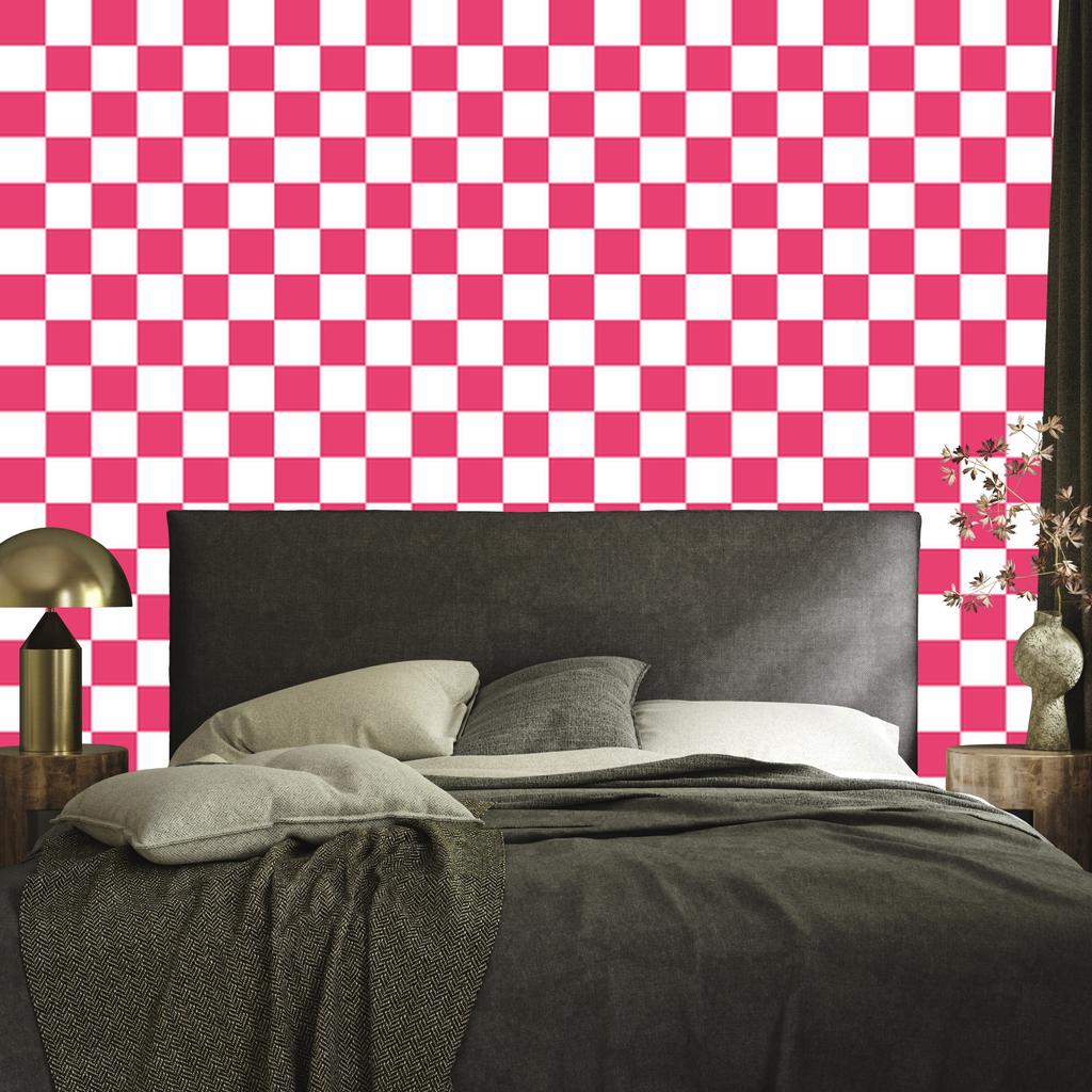 Checkerboard Wallpaper White, Pink and Powder Pink 50x1000