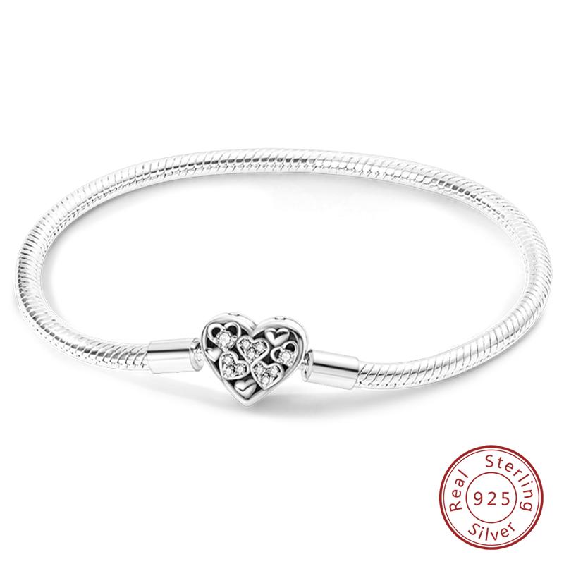 Original 925 Silver Heart Star Moon Snowflake Butterfly Bracelets 17 20CM For Women DIY Charms Jewelry Gifts
