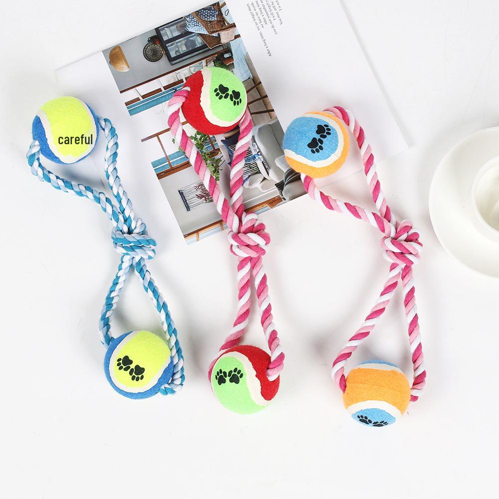 Shiba Inu Cotton Rope Toy: Tennis Ball & Knot for Teeth Cleaning and Boredom Relief