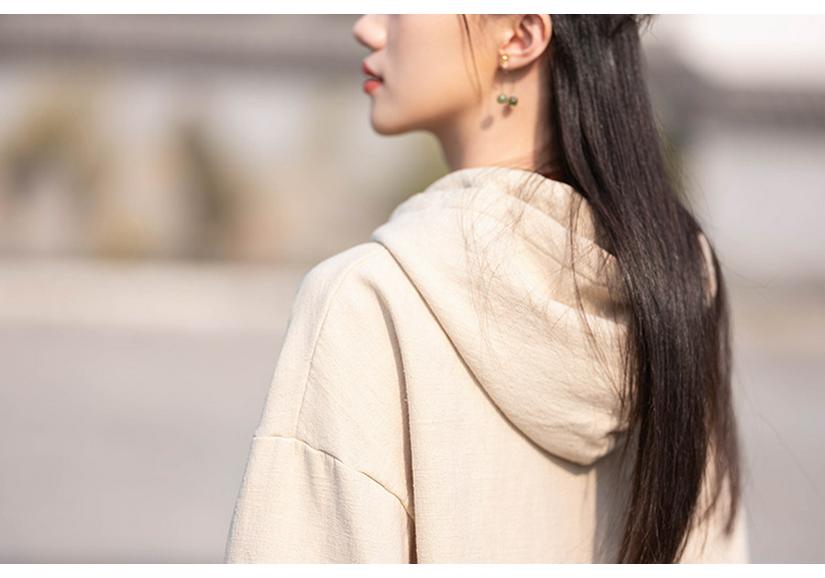Women's Winter Heavy Industry Insulated Plus Velvet Hooded Button-Up Cotton Linen Pullover