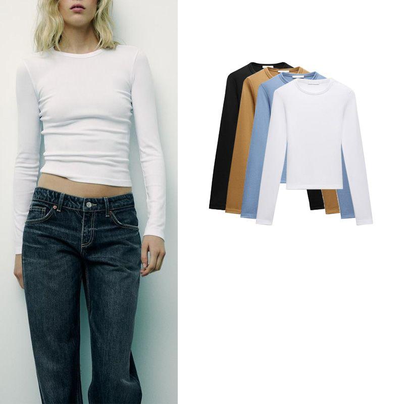 Spring New Women's Clothing Casual Bottoming Shirt Tops Cotton and Modal Blended Long Sleeves T-shirt 4424809