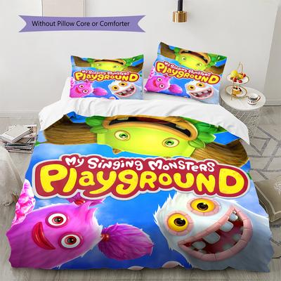 My Singing Monsters Muster Bettwäsche, Steppbett Set Bettbezug Kissenbezug Zuhause Geburtstagsgeschenk (1 Bettbezug + 2 Kissenbezüge, ohne Füllung)
