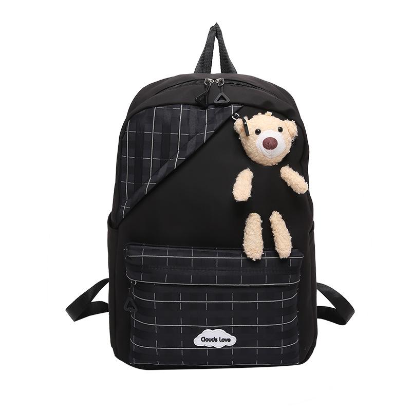 

Школьный рюкзак в клетку 2024 года, новый рюкзак большой вместимости для учеников младших и старших классов, милый рюкзак с изображением медведя чёрный
