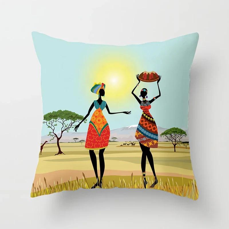 Home Decor Pillowcase African Style Pattern Sofa Decoration Cushion Cover Pillowcase Polyester Throw Pillow Funda De Almohada