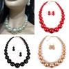 Women Big Imitation Pearl Choker Necklace and 3Pcs Set White Pearl Beaded Earrings for Valentine Night