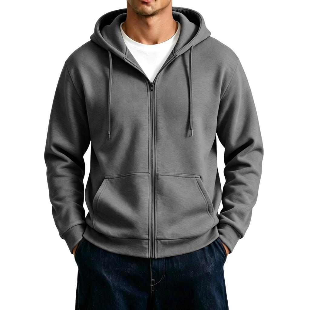 Men's Zip-Up Hoodie Jacket with Large Pockets Color Casual