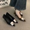 Premium Sense Niche Black Pointed Temperament Single Shoes Women's Shoes Autumn French Commuter Stiletto Evening Grandma Shoes