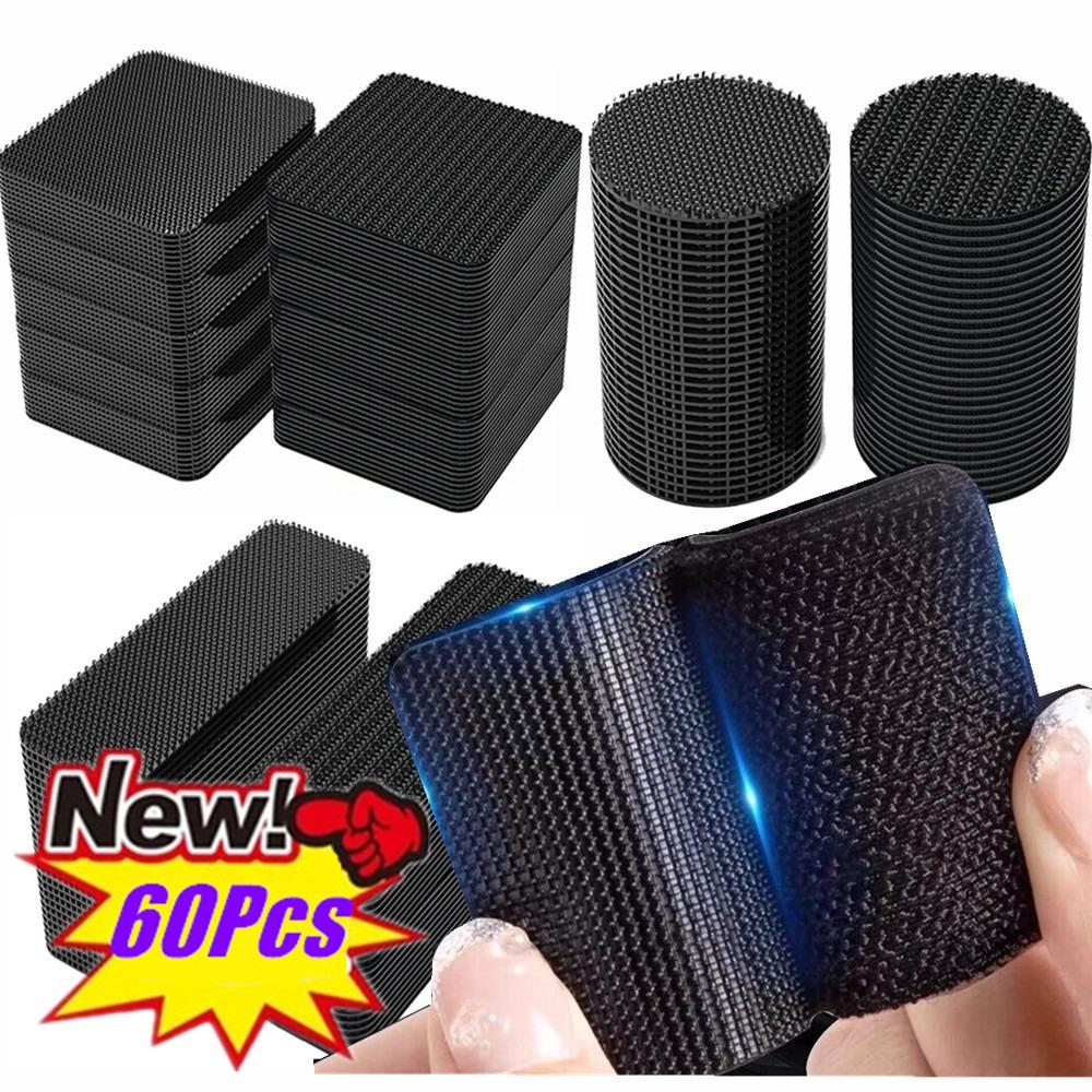 

60/2 шт., наклейки для крепления ковров на крючках и петлях, нейлоновая застежка, круглая и квадратная для коврика для ног, фиксированные нашивки, противоскользящие полоски ленты