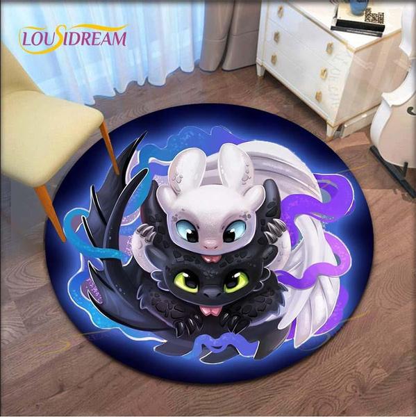 Cute Dragon Round Carpet Adult Kids Game Carpet Cartoon Dragon Round Rugs for Living Room Computer Desk and Chair Floor Mat