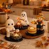 Autumn Harvest Table Centerpiece Halloween Campfire Tealight Holder, Mummy Ghost Scarecrow Resin Festive Gift for Season Candle Stand Desk,