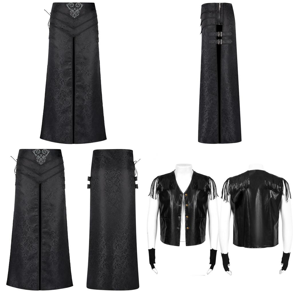 Gothic Rock Half Skirt For Men With Polyester Fabric For Stage Performance