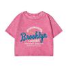 Womans Cotton Crop Tees Regular Fit Distressed Washed T-Shirts 1982 In Brooklyn Letter Prints Short Sleeve Street Clothes