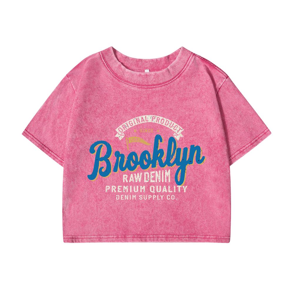 Womans Cotton Crop Tees Regular Fit Distressed Washed T-Shirts 1982 In Brooklyn Letter Prints Short Sleeve Street Clothes