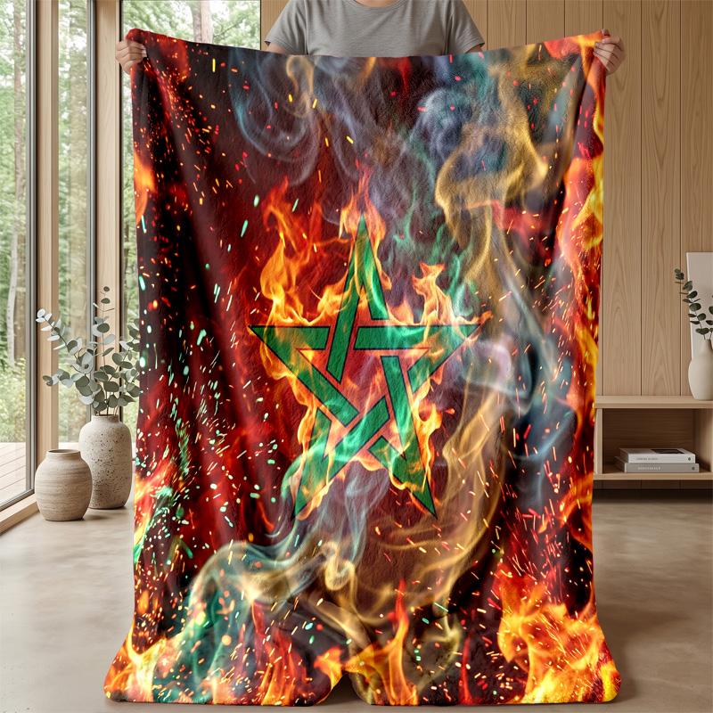 Morocco Football Printed Flannel Blanket Skin Friendly Warm Decorative Throw for Indoor Couch Bed Daily Use