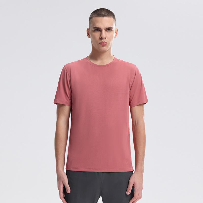 Round-neck Men's Short-sleeved Outdoor Sports Running Fitness Training T-shirt Quick-drying Top with Moisture-wicking Ice-silk Fabric