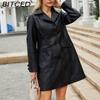 Long-Length Leather Coat Spring/Autumn Long-Sleeved Leather Trench Coat Stylish British-Style Outerwear Polo Neck Single-Breasted