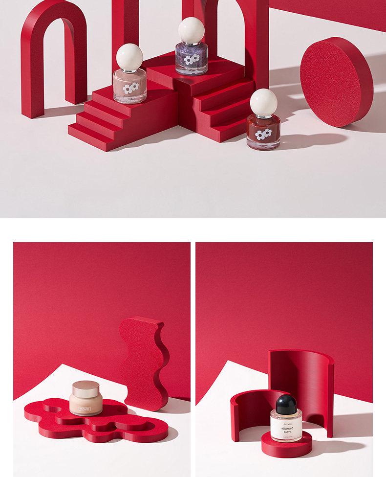Chinese Red Geometric Photography Props: New Year Theme Still Life Display Stand