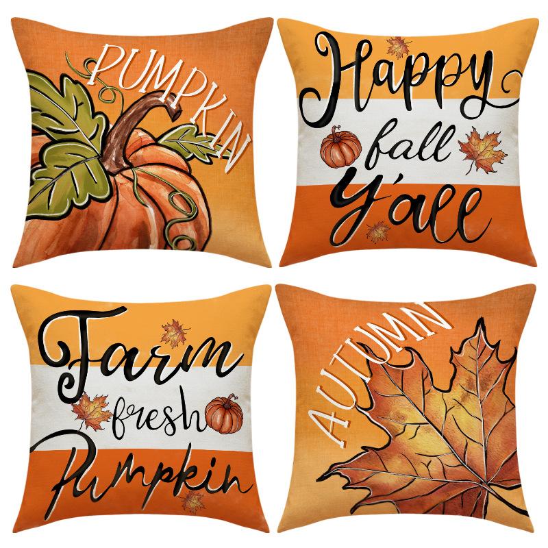 Thanksgiving Pillow Covers,Pumpkin & Autumn Leaf Design, Soft Flannel Sofa Cushion Covers for Home Decor,45x45cm, No Pillow Insert