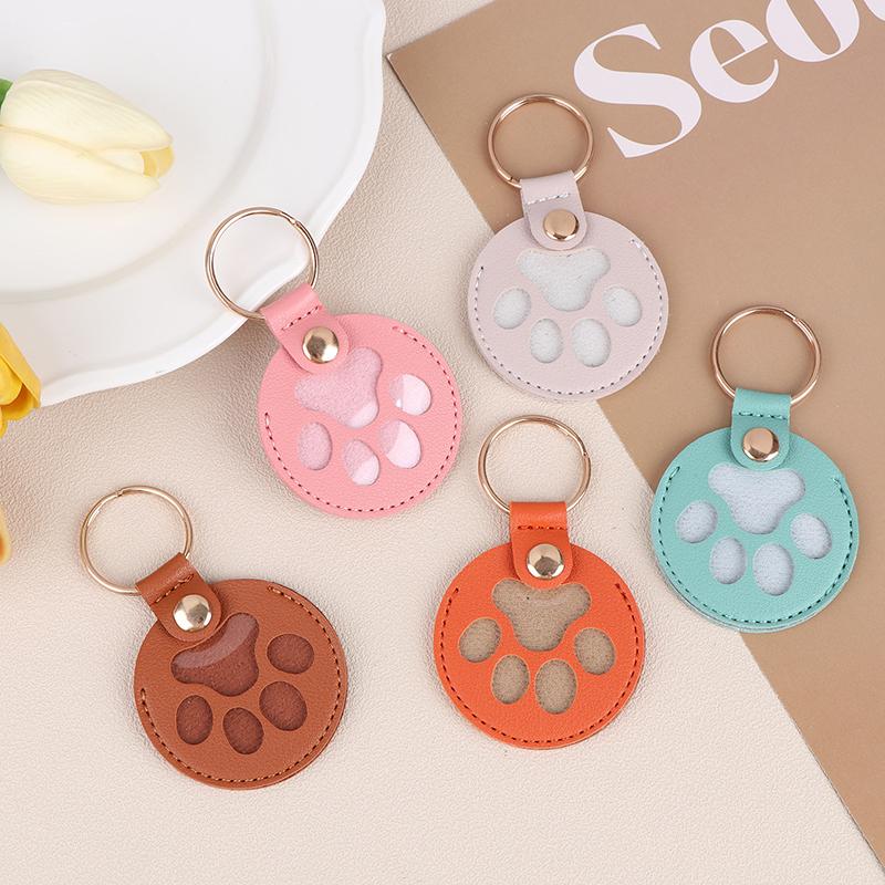 1Pc Pet Hair Storage Bag Keychain Leather Cat Paw Heart Love Keyring Diy Memorial Gift Key Chain Cat Dog Fur Container Pendant
