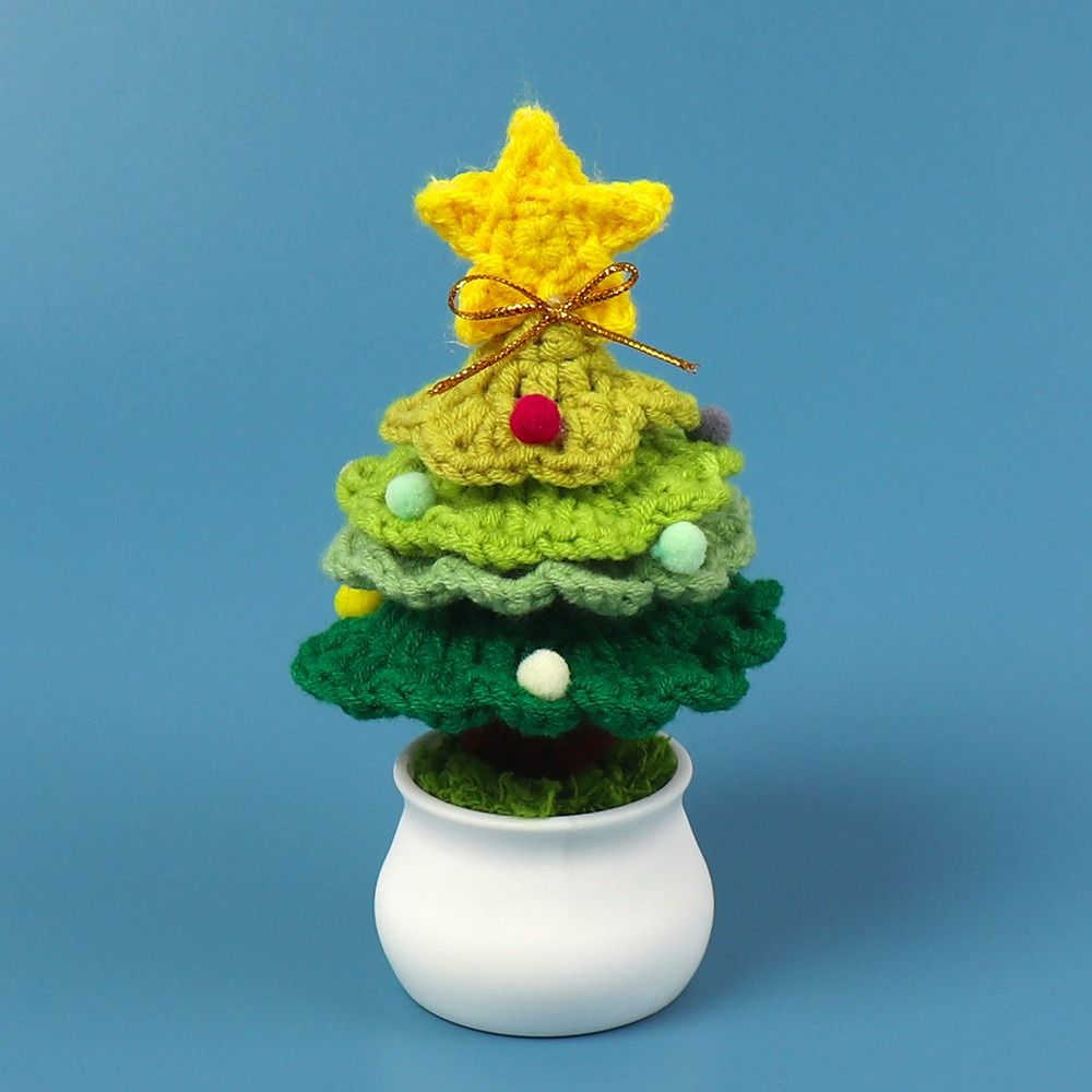 Cute Crochet Christmas Tree Decor Mini Artificial Knitted Tabletop Ornament  Holidays