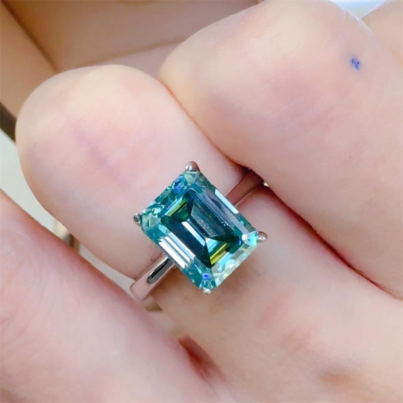 Mint Green Moissanite Emerald Ring - Irregular Diamond Design for Women, European & American Fashion Size 11