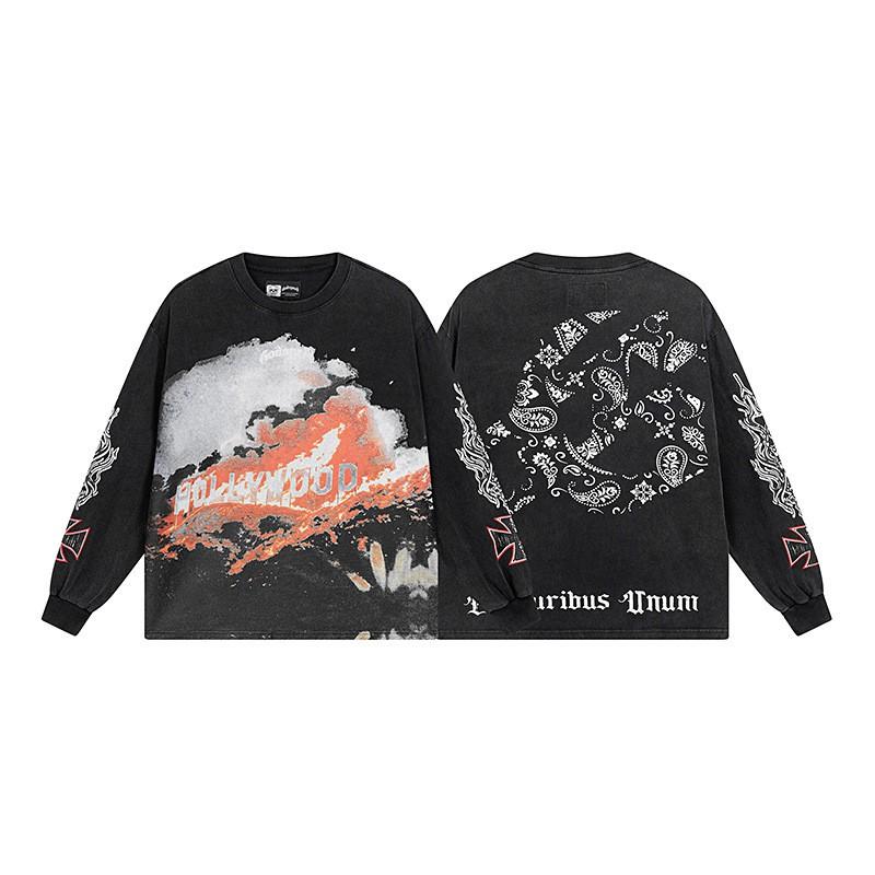 Mens Oversized Cotton Long Sleeve Tee With Skull Graphic Print Streetwear Rock Band Style Loose Fit Teens Adults