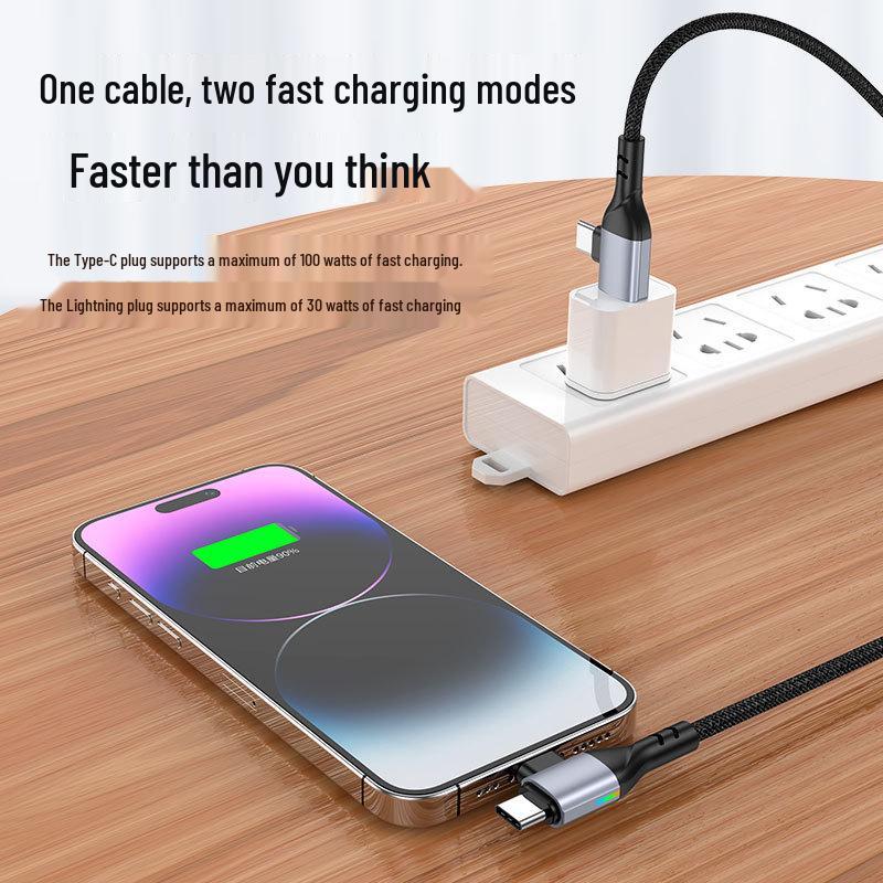 4-in-1 PD100W Fast Charging Cable for Apple Devices: Phones, Computers, Tablets - Dual Data Cable