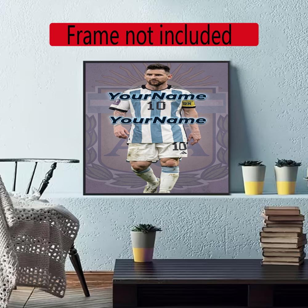 Messi Customize Your Name Diamond Painting Round Diamond Diy Frameless Holiday Artwork Suitable For Home Office Wall Decoration